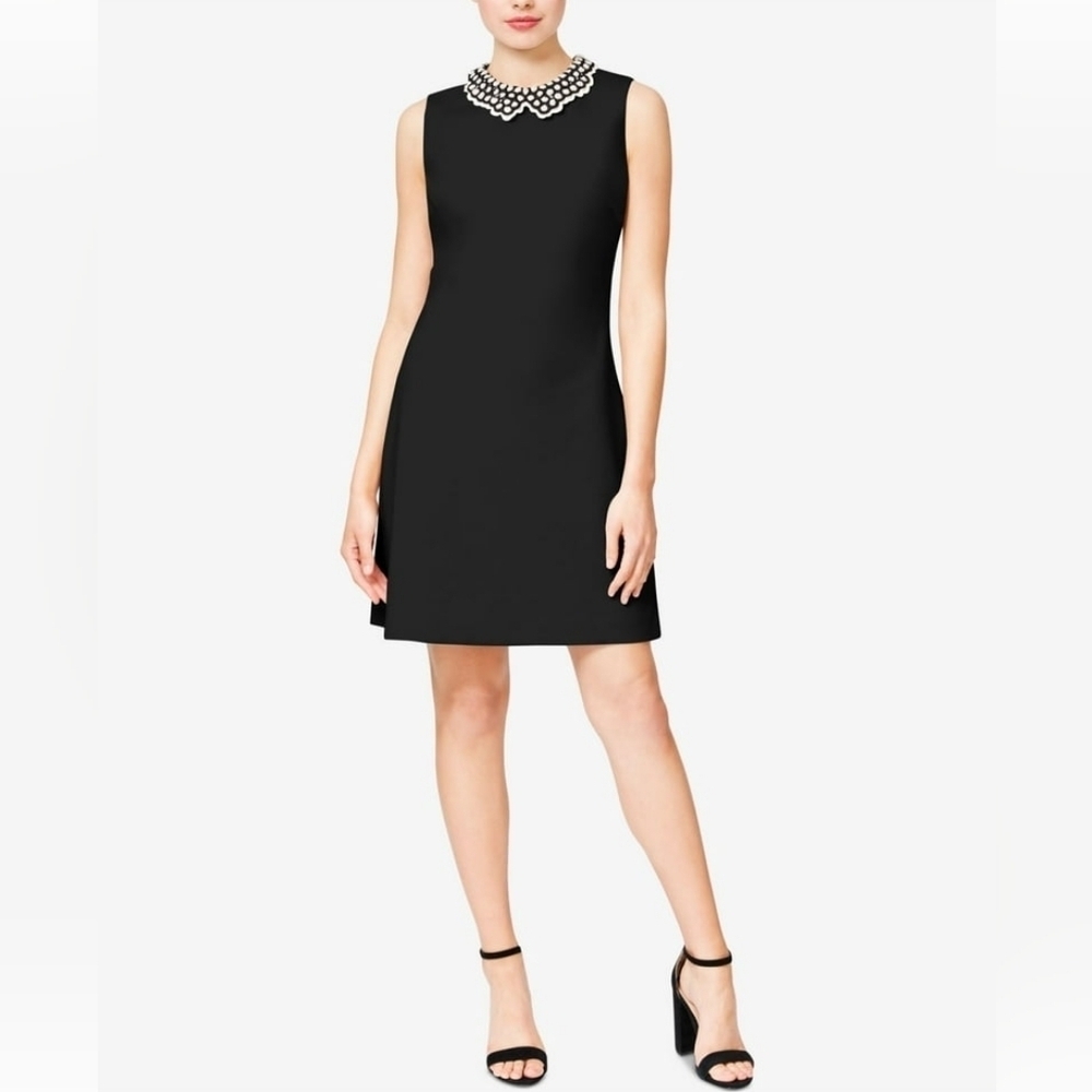Betsey Johnson Women's Black Beaded Sleeveless Shift Cocktail Party Dress Sz 14